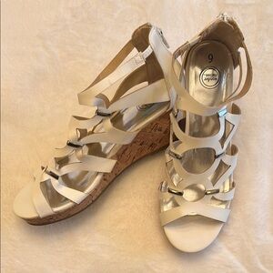 Women's Cream Strappy Wedge Sandals